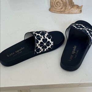 kate spade Black & White Floral Slide Sandals